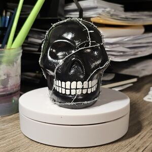 Black and White Skull Decor Accent with Glossy Finish